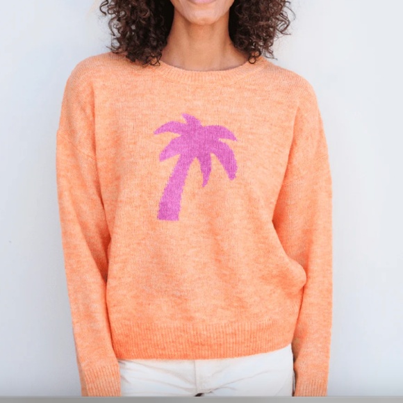 NWT Sundry Crewneck Palm Tree Oversize Sweater Sweatshirt in Sorbet size XS - Picture 4 of 5